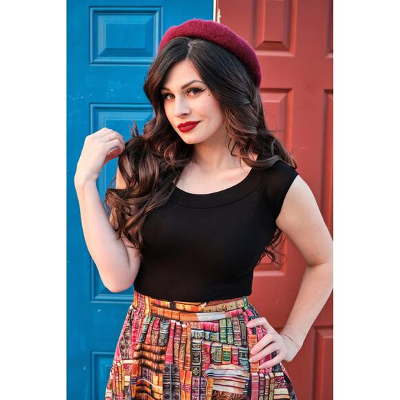 Retrolicious Tops - Retrolicious Retro Boat Neck Top in Black